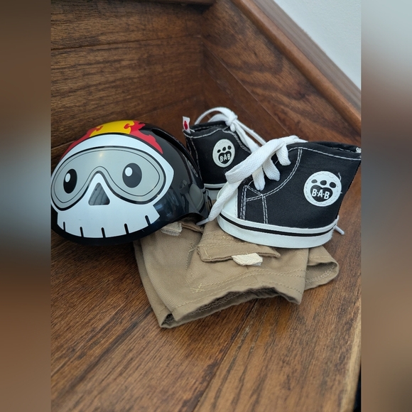 Build-A-Bear Other - Build a Bear High Top Converse Type shoes, Shorts and Biker Skull helmet